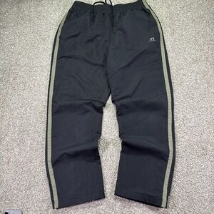 Vintage Russell Athletic Black Track Pants Olive Striped Size Large Y2k Open Hem